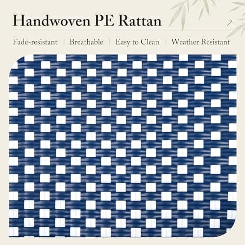 PURPLE LEAF Outdoor Dining Chair Set of 2 Patio French Aluminium Frame in Bamboo Finish with Navy Blue & White Woven Rattan for Kitchen Deck Bistros Cafe Restaurant - Thumbnail 4