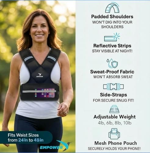 Empower Weighted Walking Vest for Women – Strengthen Muscles, Boost Bone Health, and Burn More Calories, 10lb Adjustable Weighted Vest, 4-in-1 with Removable Weights (4lbs, 6lbs, 8lbs or 10lbs) with Mesh Phone Storage Pocket - Thumbnail 5