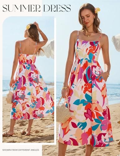 GRACE KARIN Summer Floral Maxi Sundresses for Women 2026 Spaghetti Strap Beach Boho Dress Casual Fashion Clothes with Pocket White Pink Orange L - Thumbnail 2