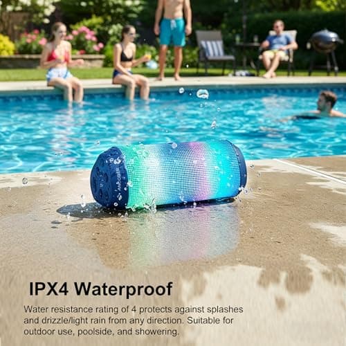 ANCOBER Bluetooth Speaker, Portable Wireless Speaker with HD Crystal Stereo Sound, LED Lights, IPX4 Waterproof, TWS Pairing, BT5.3, Electronics Gadget for Home/Party/Outdoor/Camping, Gifts (Jeansblue) - Thumbnail 6
