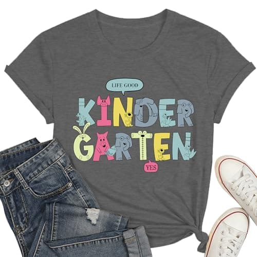 Kindergarten Teacher Shirts for Women-Cartoon Preschool Short Sleeve Life Good Teacher Tee Tops - Image 1