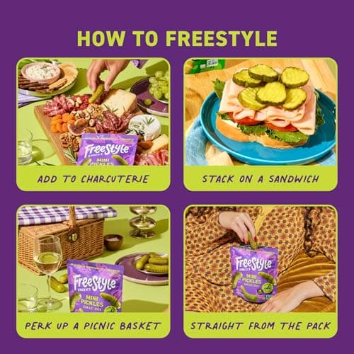 Freestyle Snacks Mini Pickle Snack Packs - Garlic Dill - All Natural, Fresh-Packed Deli-Style Pickles - Non-GMO, Kosher, Gluten-Free, Low Calorie Snacks - 4.5 Ounce (12 Pack) - Thumbnail 4