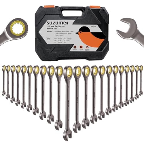 SUZUME 22-Piece Ratchet Wrenches Set Metric (6-18mm) SAE (1/4”-3/4”) Cr-V Steel 72-Tooth 5° Swing Arc Combination Wrench Sets with case for Tight Spaces Ideal for Mechanics and DIY Enthusiasts - Image 1