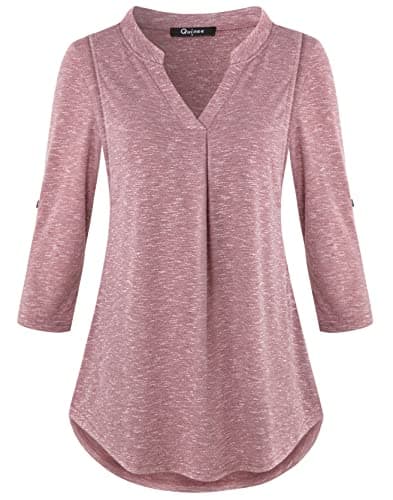 Quinee Nursing Tops for Breastfeeding，3/4 Sleeve Breastfeeding Shirts Maternity Nursing Tops Tees Soft Mama Shirts for Women Casual Wear Fitting Summer Spring Fall Rose Red S - Thumbnail 3