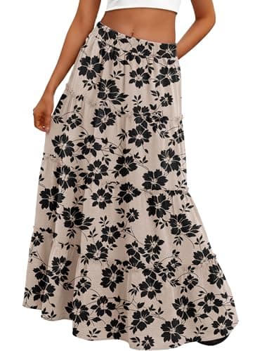 Lepunuo Ruffle Maxi Skirt Women High Waist Pockets Flowy Beach - Image 1