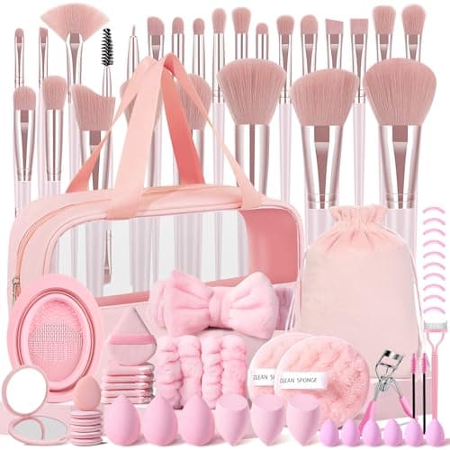 HGHDBT 72Pcs Pink Makeup Brushes Set Professional with Case Premium Synthetic for Foundation Concealer Blush Eyeshadow Powder Contour Makeup Brush Kit Face Eye Make up Brushes & Tools - Image 1
