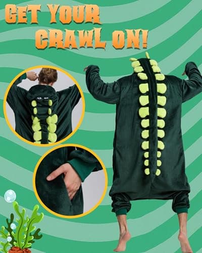 ANMIBOBU Unisex Adult Onesie Pajamas Animal Cosplay Halloween Costume One Piece Plush Sleepwear Homewear(Snappy Croc-S) - Thumbnail 4