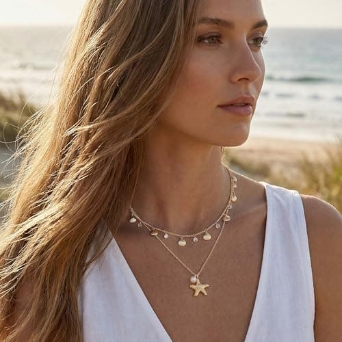 MTMY Gold Choker Necklace for Women 14K Gold Plated Cubic Zirconia Cross Heart Shell Teardrop Charm Station Choker Necklace Dainty CZ Chain Necklaces for Women Summer Jewelry Gifts(Shell) - Thumbnail 3