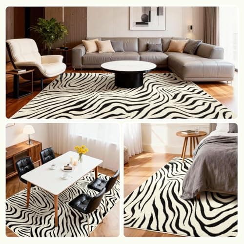 YIHOUSE 9×12 Ft Area Rugs for Living Room: Modern Washable Rug - Abstract Black and Cream White Rug for Bedroom Dining Room Office Playroom Nursery Home Decor - Nonslip Non-Shedding Striped Rugs - Thumbnail 3