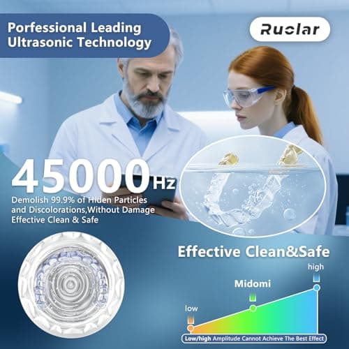 Ultrasonic Retainer Cleaner Machine for Dentures | 45kHz Dental Cleaning Pod for Aligner, Nightguard, Braces, Jewelry, Watch, 3 Timer Modes - with Cooling Fan & Removable Base Moonlight White - Thumbnail 2