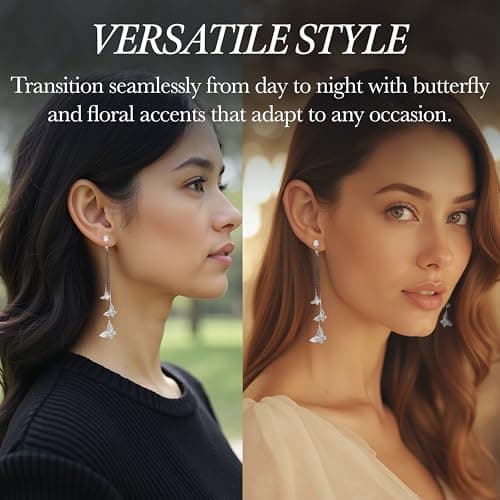 Kruckel Butterfly Dangle Earrings with Crystals (925 Sterling Silver) Includes Present Box – Hypoallergenic, Lightweight, Safe for Sensitive Skin - Thumbnail 5