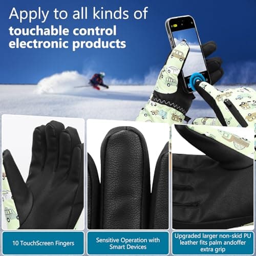 Odtmger Warm and Breathable Snow Gloves - Waterproof and Anti-Slip Ski Gloves for Boys & Girls, Men & Women - Thumbnail 3