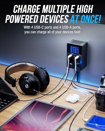 SABRENT VOLTIK Charging Station, 252W 8-Port USB C and USB A Desktop Charger, UL Certified with Real-Time LCD Display, Fast Charging for MacBook, iPhone, Samsung and More - Thumbnail 4