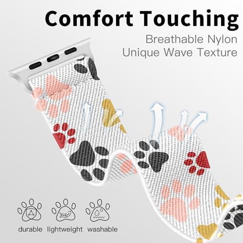 XynkoreX Paw Stretchy Bands Compatible with Apple Watch Band 40mm 41mm 38mm 46mm 44mm 45mm 42mm 49mm Women Men, Water-Resistant Solo Loop Elastic Sport Straps for iWatch Series 11 10 9 8 7 6 5 4 3 SE Ultra (Golden Paw, 42MM(Series 3)/44MM/45MM/46MM/49MM) - Thumbnail 5