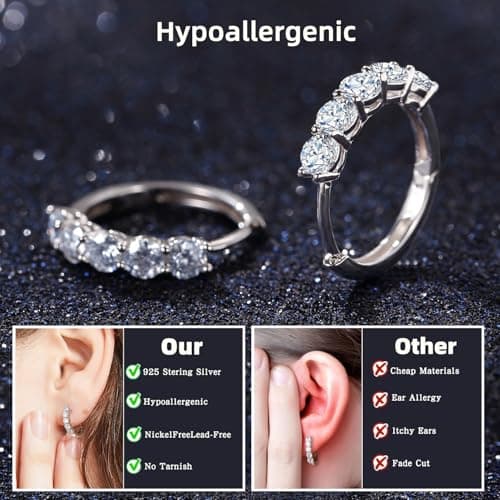 Small Moissanite Hoop Earrings for Women D Color VVS1,18K White Gold Plated Sterling Silver Huggie Earrings,Hypoallergenic Wedding Earrings Jewelry for Gifts - Thumbnail 6