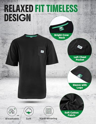 SKPRO Men's T-Shirt, Black Oversized T Shirts for Men, Crew Neck Work Shirt - Loose Fit Pocket T Shirts, Soft Casual Tee (Black, XXL) - Thumbnail 4