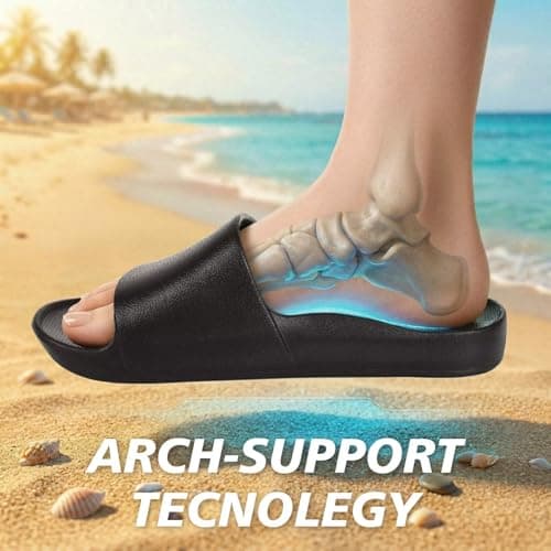 SKETOE Arch Support Slides for Women and Men Recovery House Sandals for Men Soft and Comfortable Summer Beach Shoes Slippers Women Black - Thumbnail 4