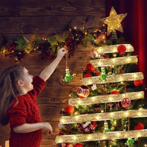 YUNGSUN Gold Christmas Tree Decorations Ribbon Lights, 64ft 200 LED String Lights, Battery-Powered Copper Wire Ribbon Lights for Holiday Party Weddings Indoor Christmas Tree Decorations - Thumbnail 2