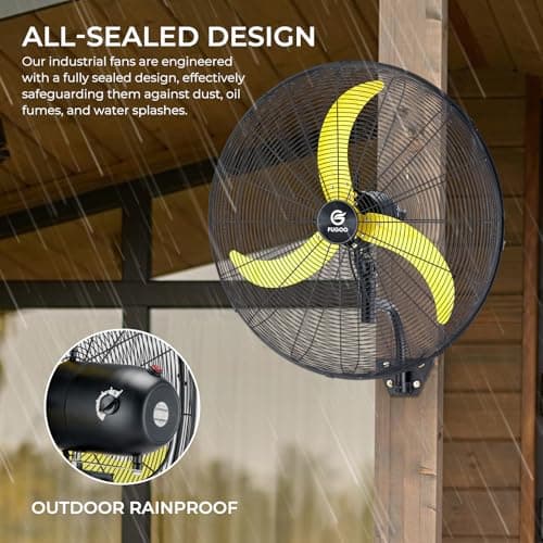 FUGOO 24" Quiet Outdoor Oscillating Wall Mount Fan With Remote Control,All Sealed BLDC Motor,4-Speed Waterproof Outdoor Fan, Heavy Duty Industrial Wall Fans for House,Patios,Garage,Warehouse 5000CFM - Thumbnail 6