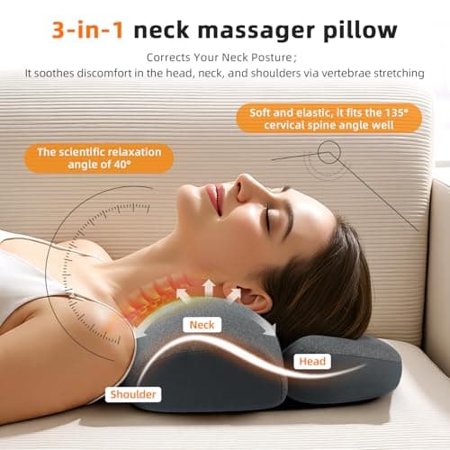 Sanivor 3-in-1 Neck Massager Pillow - Neck Cervical Traction Device with Heat,Vibration Massage & Airbag Traction,Neck Pillow for Pain Relief Deep Tissue Ergonomic Neck Shoulder Relaxer Gift Idea - Thumbnail 2