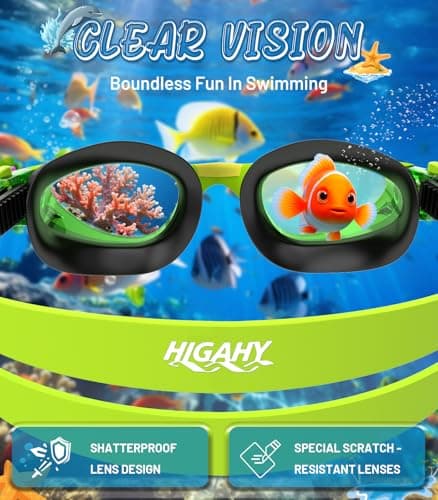 HIGAHY Swim Goggles for Kids 6-14, Anti-Fog UV Protection Clear Swimming Goggles, Leakproof Pool Swim Goggles for Boys Girls (Blackgreen - Green Lens) - Thumbnail 4