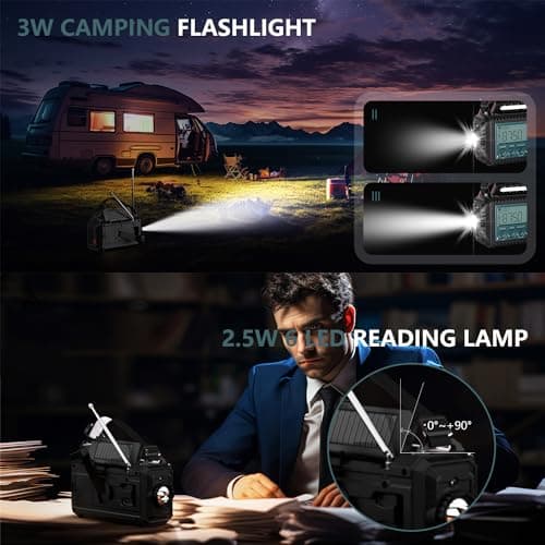 NOAA Emergency Weather Radio with Auto Alerts, 5000mAh Solar Hand Crank AM/FM/SW Shortwave Radio with Flashlight, Reading Lamp, Phone Charger, SOS Alarm, Survival Gear, Time Clock & Large LCD Display - Thumbnail 5
