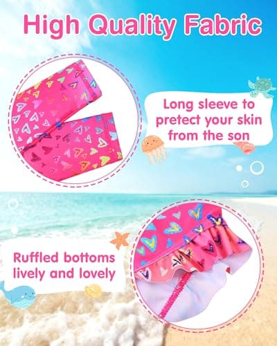 XFGIRLS Girls Rash Guard Set Long Sleeve Two Piece Swimsuit with UPF 50+ Sun Protection for Girls 5T 6T - Thumbnail 4