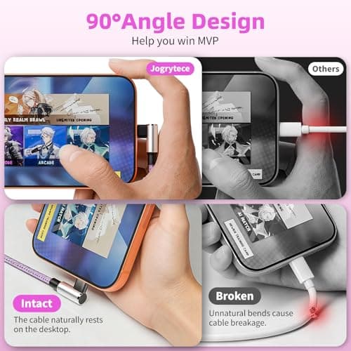 Jogrytece 90 Degree 3-in-1 Multi Charging Cable 2Pack 5FT - Right Angle USB C to Type C/IP/Micro USB, Gamer & Travel Essential for iPhone 17-12, Galaxy, Huawei, iPad and More - Thumbnail 2