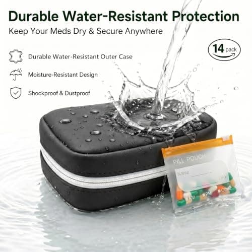 NeLiangIA 2 Pack Black Weekly Pill Organizer, Waterproof Travel Pill Organizer with 7 Color Pouches, Pastilleros para Medicamentos, Travel Medicine Organizer for Gift & Family Use - Thumbnail 4