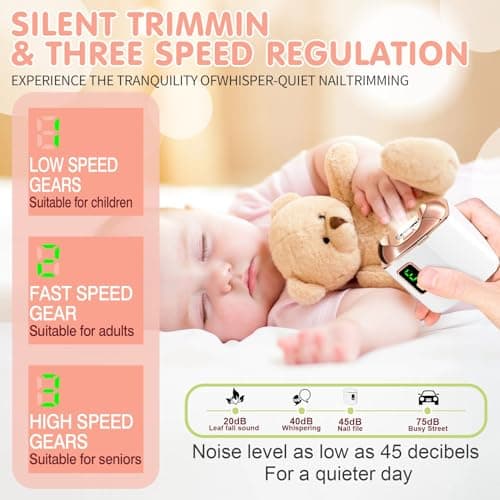 Electric Nail Clipper & Nail File - Automatic Baby Trimmer with LED Light, Rechargeable 3-Speed Quiet Safety Blades & Built-in Scrap Collection, Portable Nail Care for Infant, Kids, Adults, Elderly - Thumbnail 2