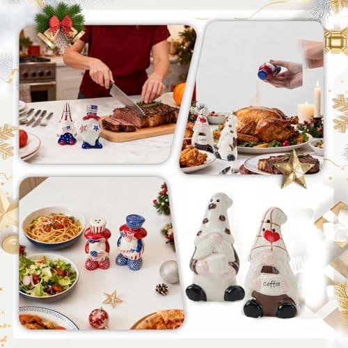Hand-Painted Christmas Gnome Ceramic Salt Pepper Shakers Set(2-Pack)-Tabletop Spice Dispensers,Cute Farmhouse Kitchen Decor/Table Ornament,Fun Holiday Present for Valentine’S Day Gift For Her - Thumbnail 2