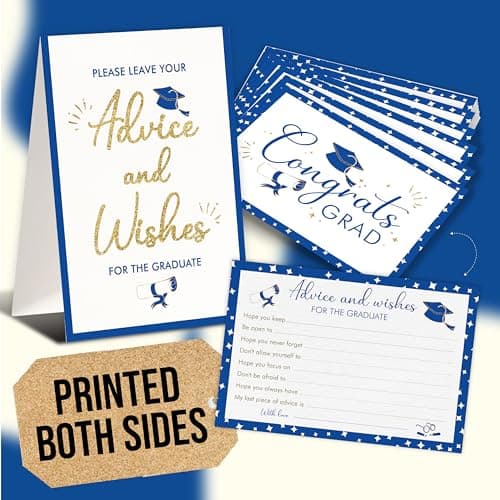 STOFINITY Graduation Advice Cards 2026-50 Pcs Well Wishes And Advice For The Graduate, Blue And Gold Graduation Decorations 2026, High School Graduate Party Supplies, College Grad Games Activities