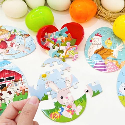 Chris.W Easter Eggs Jigsaw Puzzle Set, 12 Pack Prefilled Plastic Easter Eggs with Mini Puzzles, Egg Hunt Game Toys, Classroom Rewards, Kids Party Favors, Easter Basket Stuffers & Fillers - Thumbnail 2