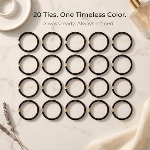JessLab 20PCS Braided Hair Ties for Women, No Damage Hair Elastics with Accent, Seamless No Crease Boho Bracelet Ponytail Holder, Classic Black - Thumbnail 4