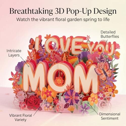 Haveself Mother's Day Card for Mom, 3D Pop Up Floral Greeting Card with Envelope and Message Note, LOVE YOU MOM Birthday Card for Mom, Unique Keepsake Gift from Daughter Son - Thumbnail 5