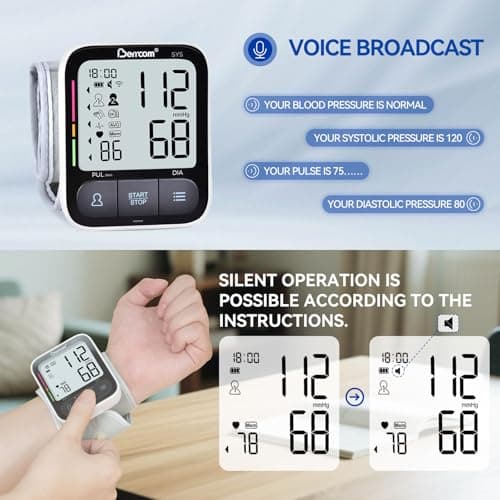 Berrcom Wrist Blood Pressure Monitor for Home Use, Automatic Digital BP Machine with Voice Broadcast, Large LCD Display, 2×120 Memory, Portable Case Included - Thumbnail 6