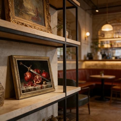 Gold Framed Wall Art, Dark Academia Pomegranate Canvas Prints - Vintage Gothic Kitchen Still Life Pictures, Moody Sword and Fruit Decor Gallery Artwork for Living Room, Bedroom 12x16 inch - Thumbnail 5