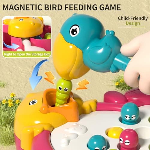 PANITU Magnetic Bird Feeding Game Woodpecker Worm Toy Montessori Fine Motor Skills Toddler Toy Age 2-4 Sensory Toys for Toddlers 3-5 Educational Learning Toys 2 Year Old Boy and Girl Gifts - Thumbnail 4