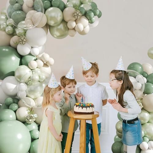 Sage Green Balloon Arch Kit 108Pcs Double Stuffed Pearl Green Sage Green Sand White Clear Balloons for Bridal Shower Baby Shower Birthday Wedding Engagement Party Decorations - Thumbnail 3