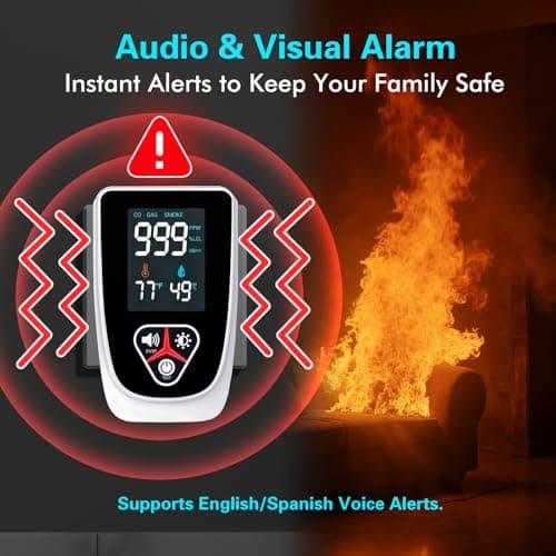 5-in-1 Plug in Gas & Smoke & Carbon Monoxide Detector, Combination CO Alarm with Temperature(°F) & Humidity HD Screen Supports English/Spanish Ideal for Home, RVs, Apartment - Thumbnail 4