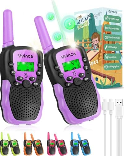 Vvinca Walkie Talkies for Kids, Rechargeable Walkie Talkie 2 Pack Toy Gift for 3-12 Year Old Girl Boy with 22 Channel 2 Way Radio Flashlight 3 Mile Long Range for Adventure Game Camping Outdoor - Image 1