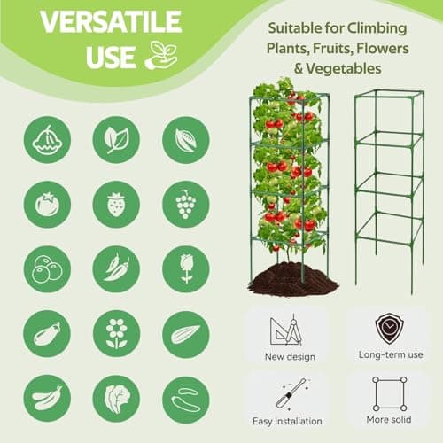 Jesosia 3 Pack Tomato Cages with 17 Gallon Grow Bags - 48 Inch Square Plant Support Trellis Tomato Planter Pots Kit - Garden Stakes for Vertical Climbing Plants Vegetable Flower Fruit Outdoor Indoor - Thumbnail 5