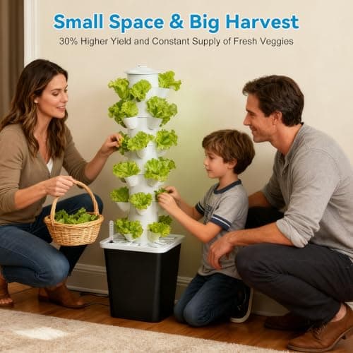 JESLED Hydroponic Tower with 5000K Full-Spectrum Grow Lights, 30 Pods Vertical 6 Tiers Hydroponic Tower, Hydroponics Growing System for Indoor Herbs, Fruits and Vegetables, High 37" - Thumbnail 3