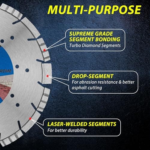RHAPSODY 12 Inch Laser Welded Diamond Saw Blade, Segmented Supreme Diamond Blade All Purpose Dry/Wet Cutting Hard/Reinforced Concrete, Asphalt,Granite, Masonry, Brick, Block,1"-20mm Arbor - Thumbnail 3