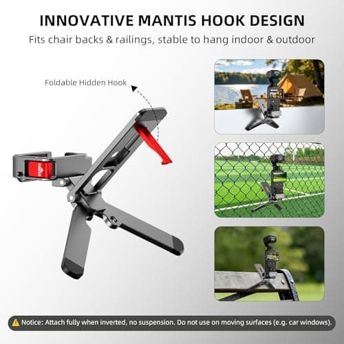 Flymile Pocket 4/3 Magnetic Mini Tripod Mount, Metal Cage Clamp Frame with Mantis Hook Stand, Cold Shoe＆ 1/4" Screw for DJI Osmo, 180° Adjustable Expansion Adapter Holder for Xtra Muse Accessories - Thumbnail 2