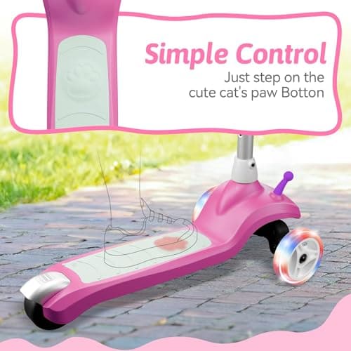 3 Wheel Electric Scooter for Kids Ages 2–8, LED Lighted Wheels, Extra Wide Anti-Slip Deck, 3 Adjustable Height Handlebars & Lean to Steer Technology, 80W Motor Scooter for Boys & Girls - Thumbnail 5