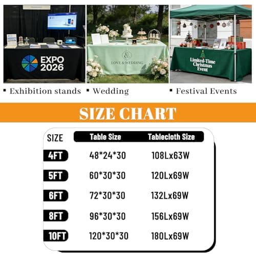 MAIMIPU Personalized Custom Table Cloth with Logo 4/5/6/8/10FT Custom Table Cover for Business Tradeshow Events Company School Shop Wedding Welfare Organization Other Important (8 FT) - Thumbnail 3