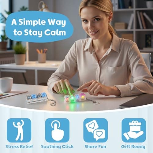 Dalycro 2PCS Keyboard Fidget Toy for Adults 4 in 1 Keyboard Clicker Fidget Keychain with LED Light & Sound for Anxiety Relief, Office Home Travel (BlackBlue&WhitePurple, 2P) - Thumbnail 4