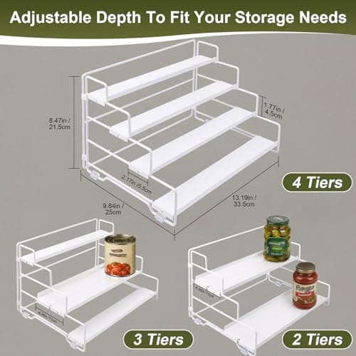 4-Tier Spice Rack Organizer for Cabinet, Adjustable Tiered Seasoning Holder, Metal Spice Shelf Organization for Kitchen, Countertop Cupboard Pantry, Space Saving Storage Shelf, Stepped Display Riser - Thumbnail 2