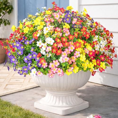 Trepcrow Artificial Flowers for Outdoor, UV Resistant Realistic Fake Wild Flowers No Fade – Faux Decoration for Outside Planter Beds, Window Box, Hanging Baskets, Garden Pots, Porch, Vase (18 Bundles - Image 1